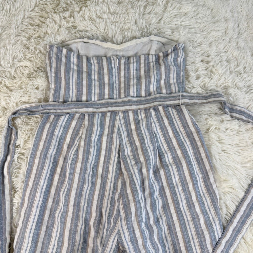 Lulus Striped Strapless Wide Leg Jumpsuit Tie Waist Linen Blend Small Prep Chic - Picture 11 of 12